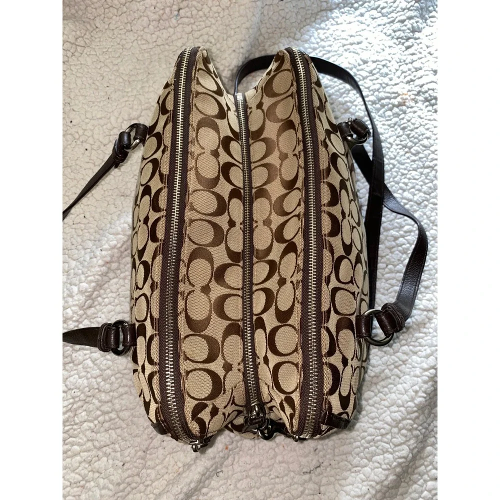 Rare Coach‎ Signature C Park Signature KT Zip Satchel Khaki/Brown 3 Zipper Pu se